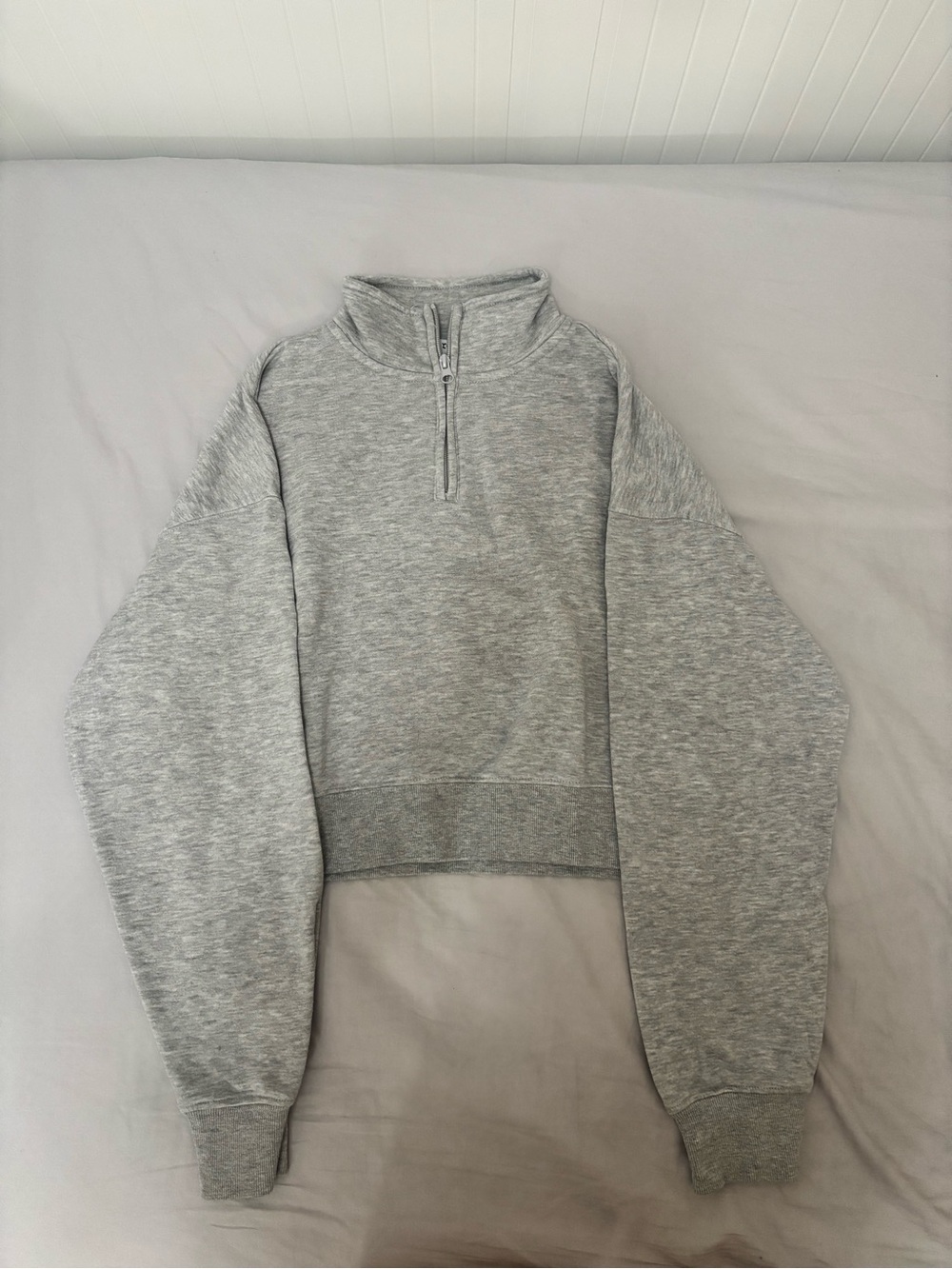 Light Gray Half-Zip Cropped Sweatshirt